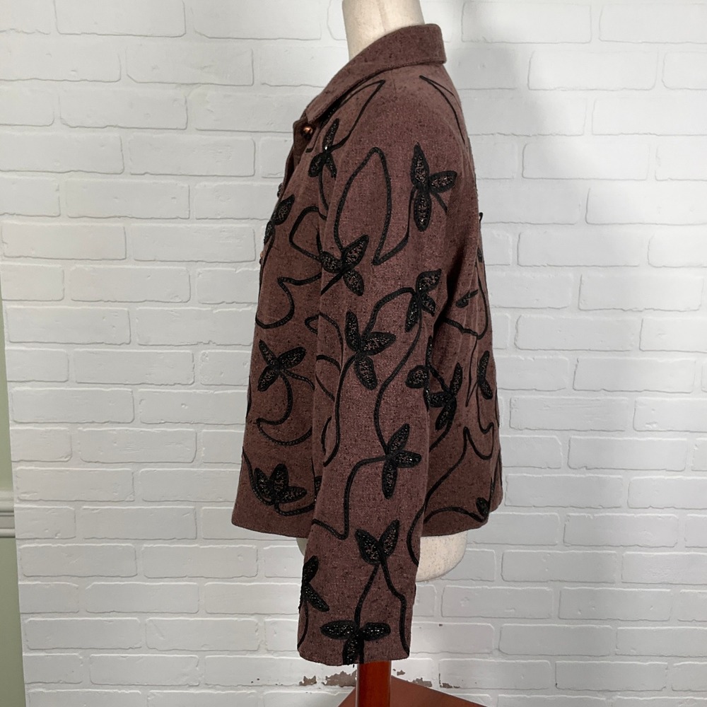 Anage Jacket Women L Mauve Black Floral All Over Ribbon Embellished Cotton India - Picture 3 of 10